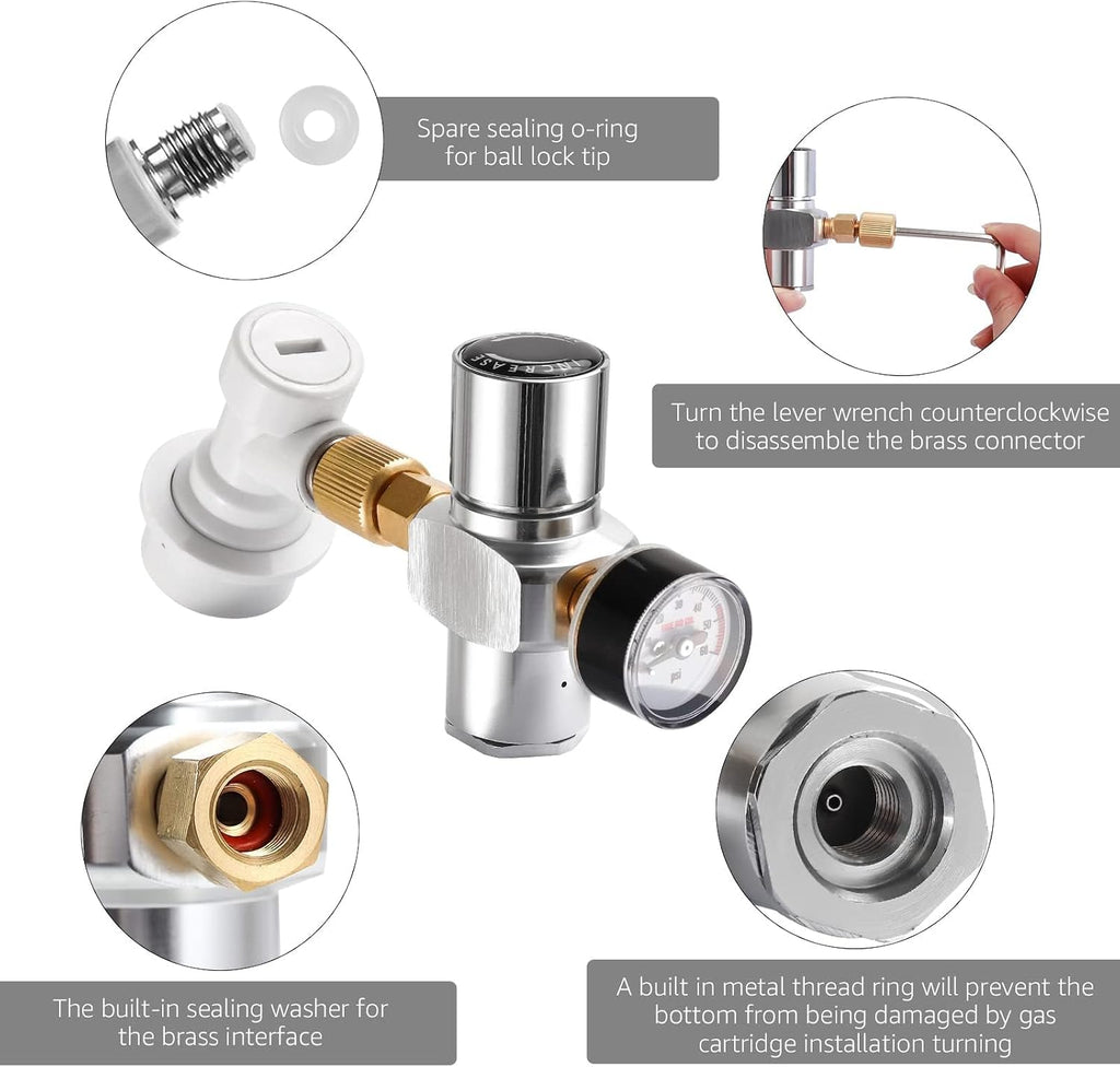 Mini Keg Co2 Regulator 0-60 PSI Portable Corny Keg Regulator | No Leakage, 16g Co2 Cartridge Compatible, Ball Lock
