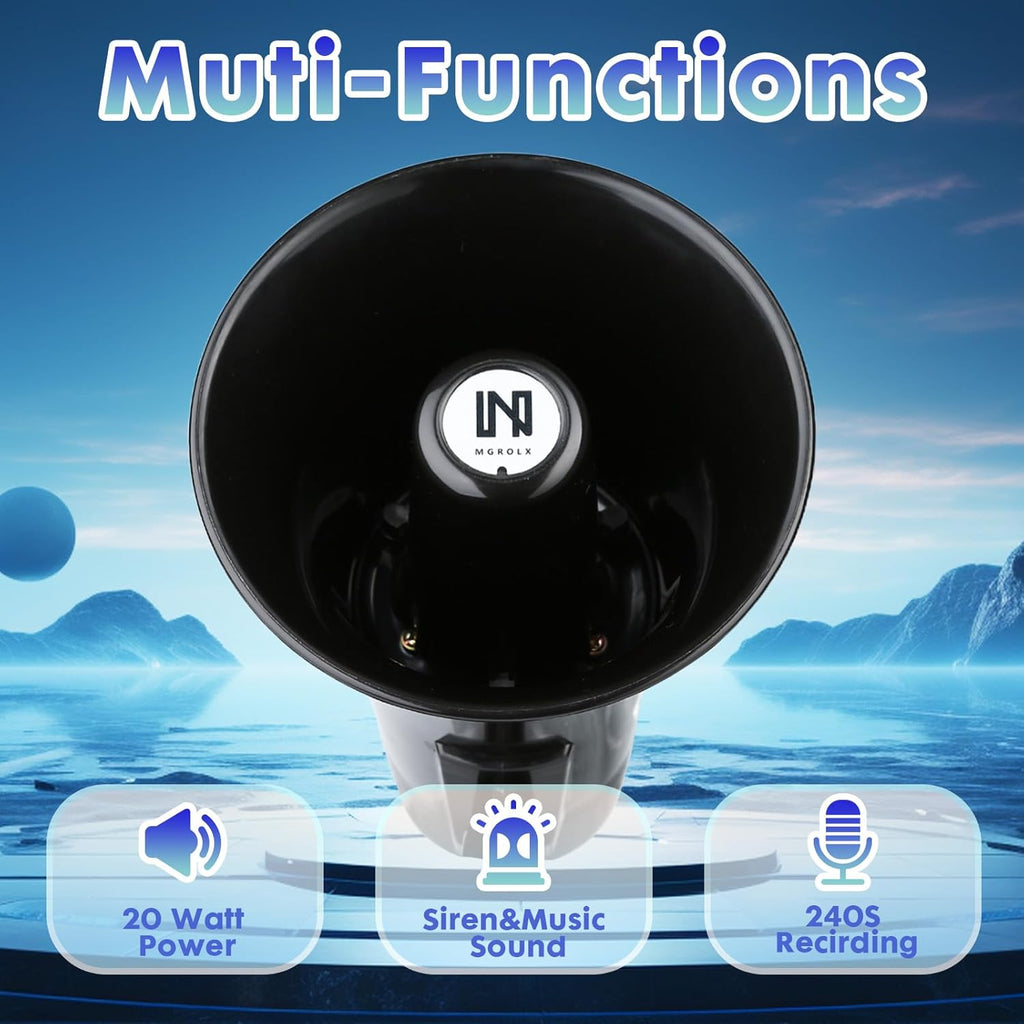 20 Watt Rechargeable Megaphone Bullhorn with Siren and 240s Recording, BT and USB Input, Megahone Speaker with Power