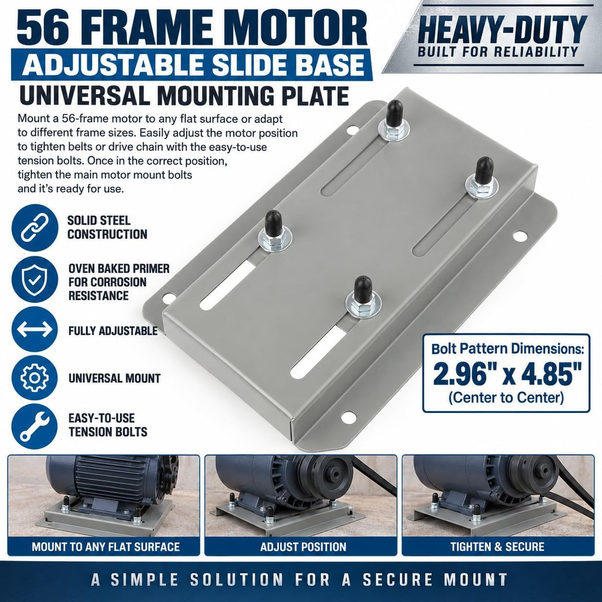 56 Frame Electric Motor Base Mount Adjustable Slide Plate