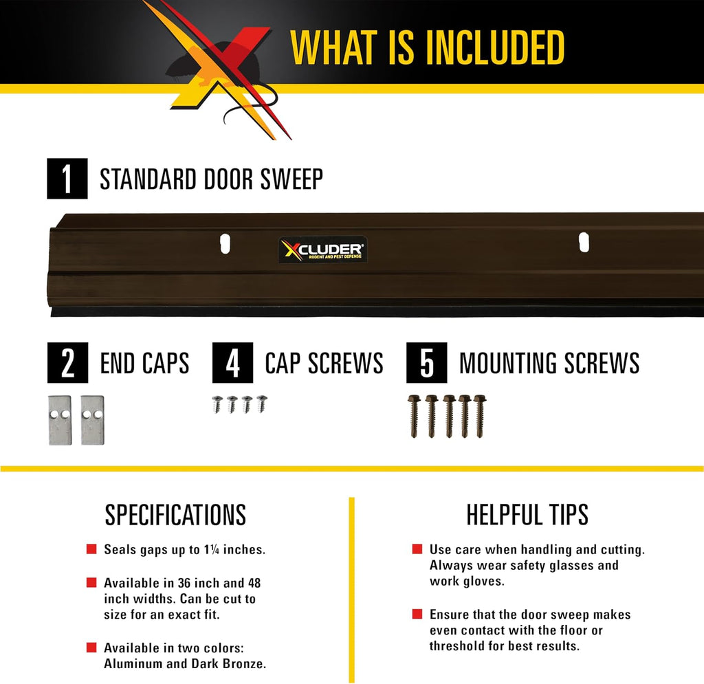 36” Standard Door Sweep, Dark Bronze – Seals Out Rodents & Pests, Enhanced Weather Sealing, Easy to Install; Rodent