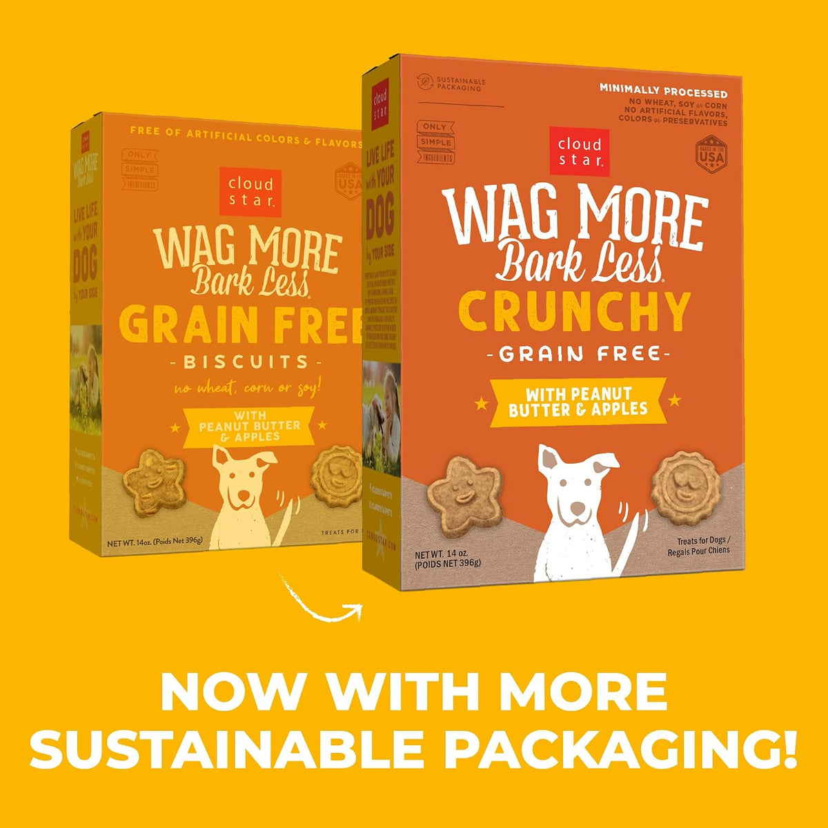 Wag More Bark Less Crunchy Dog Treats, Peanut Butter & Apples, 14 oz Box