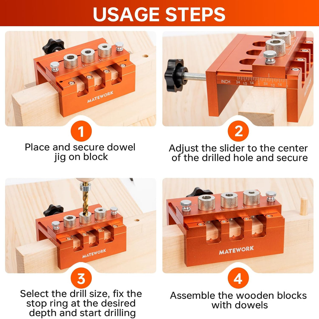 Dowel Jig, Drill Guide for Straight Holes Doweling Jig for Wood | Woodworking Tool, Adjustable Width Dowel Jig Kit
