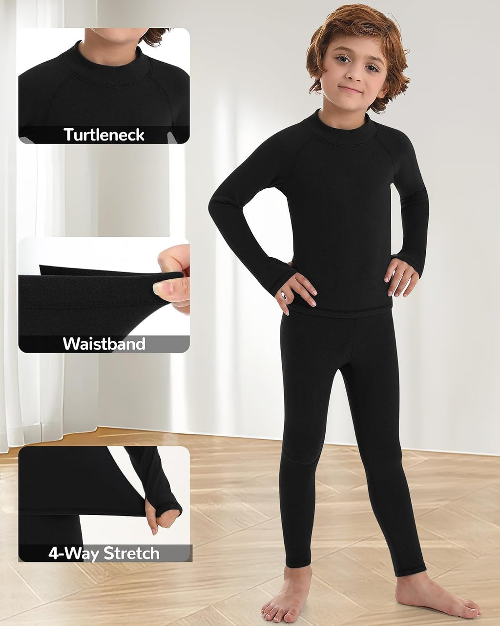 Boys Thermal Underwear Set Youth Kids Long Johns Boy Base Layer Soft Thermal Pants Fleece Lined Long Sleeve Shirt