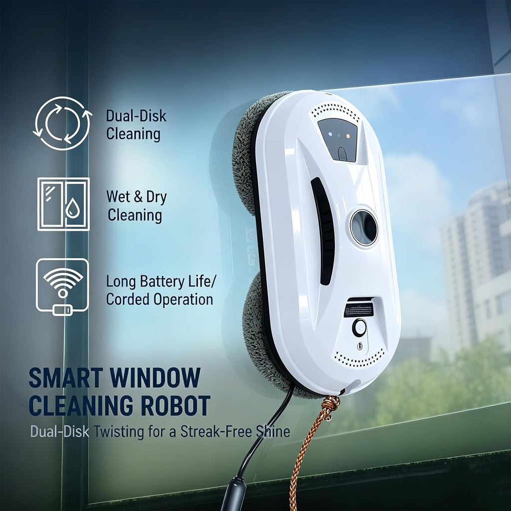 Automatic Window Cleaning Robot, 2800Pa Dual Suction & Anti-Fall