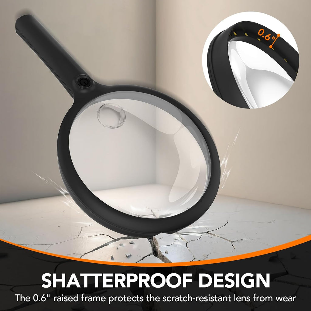 Handheld Magnifying Glass with LED Light, Rechargeable Reading Magnifier | Large 5x Lens with 10x Spot Lens, 24 LEDs
