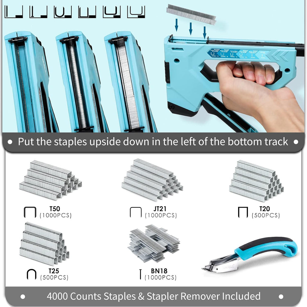 6-in-1 Staple Gun Heavy Duty - Upholstery Stapler Nail Gun with 4000 Counts Staples, Manual Brad Nailer with Staple