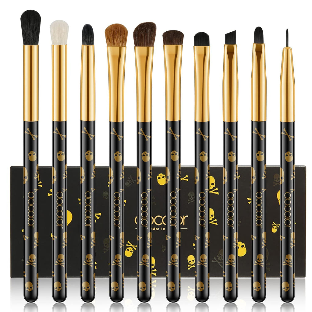 Eye Makeup Brushes 10Pcs Skull Printed Eyeshadow Makeup Brush Set Blending Concealer Eyebrow Eye Liners Premium