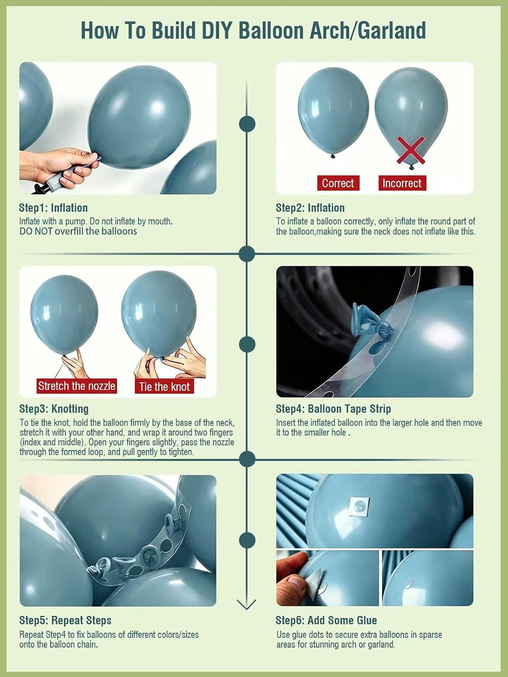 Dusty Blue Sage Green Balloon Arch Kit 120pcs Thick Latex Sand White Fog Blue Balloons Different Sizes 18 12 10 5