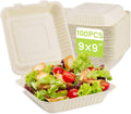 9X9 Compostable Clamshell Take Out Food Container 100 Pack