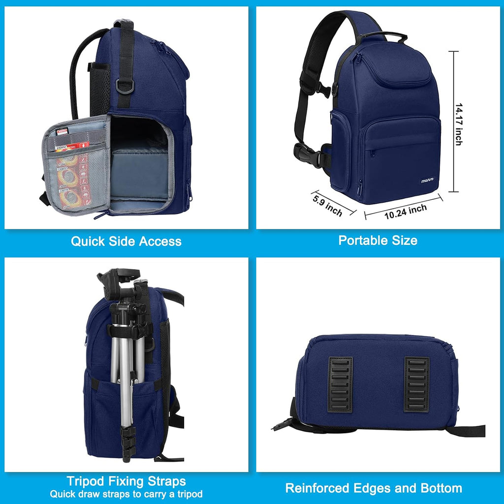 Camera Sling Bag, Camera Case Crossbody Photography Bag, Navy Blue | DSLR/SLR/Mirrorless Camera Backpack with Tripod