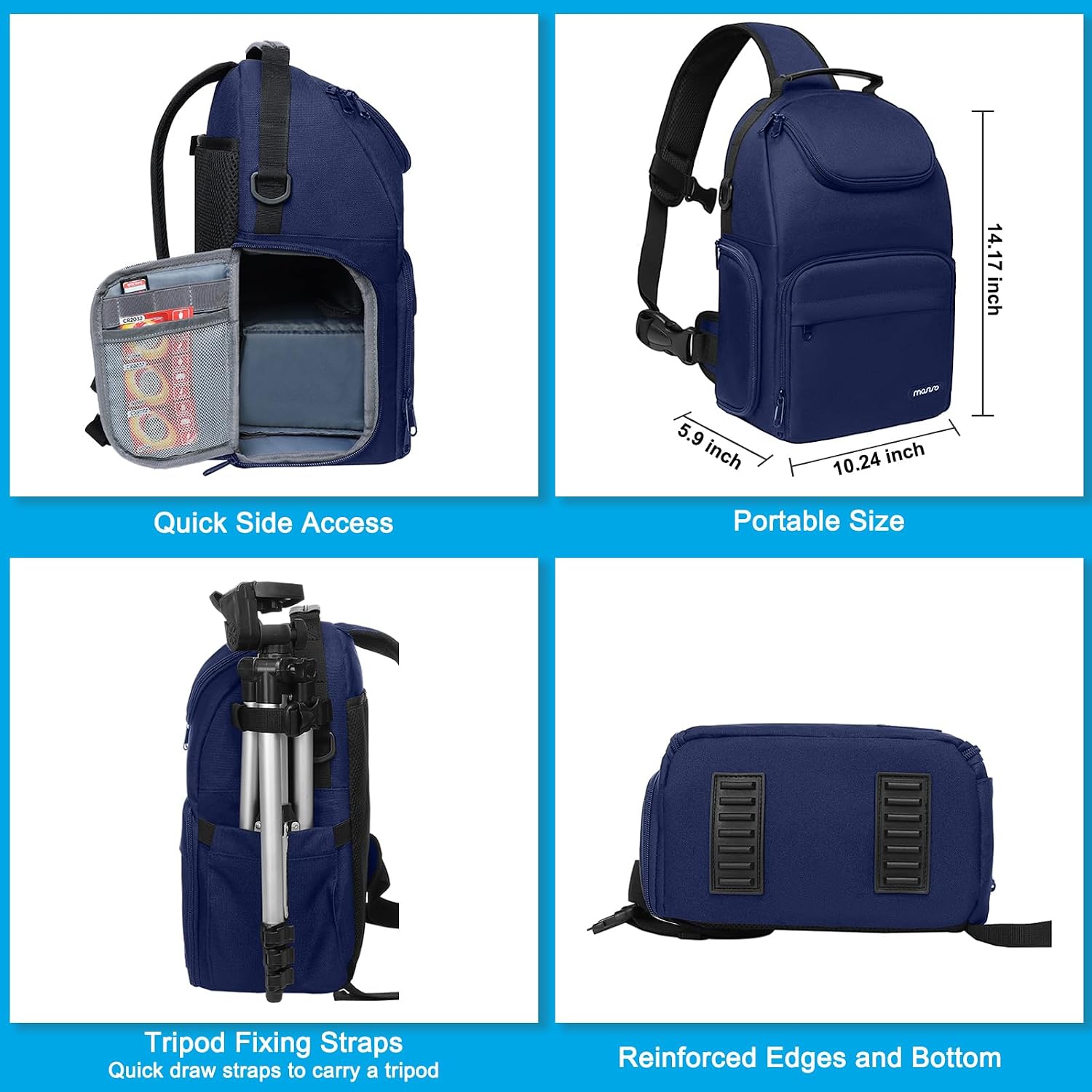 Camera Sling Bag, Camera Case Crossbody Photography Bag, Navy Blue | DSLR/SLR/Mirrorless Camera Backpack with Tripod