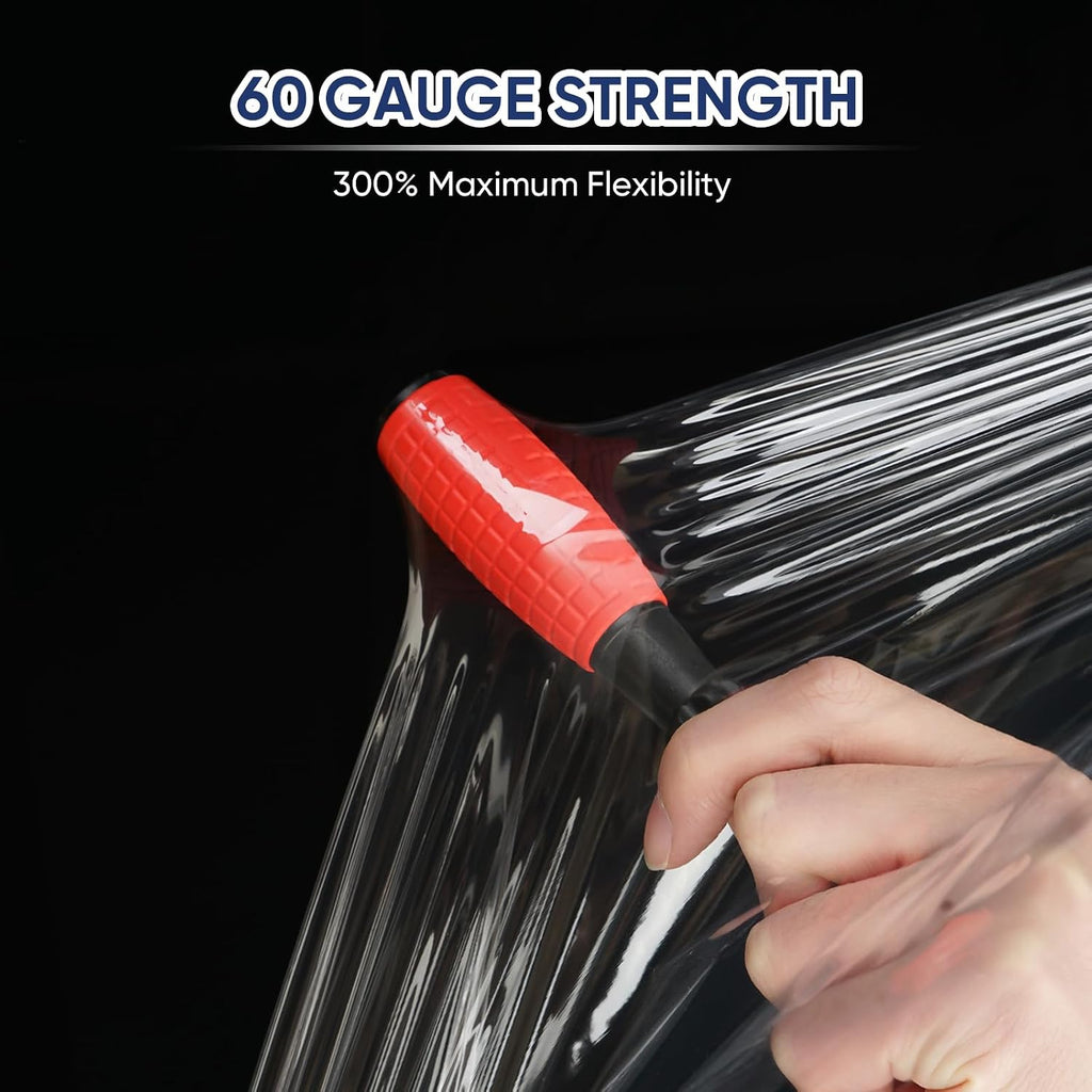 Stretch Wrap Stretch Film Roll, 1000ft Industrial Strength 15 inch Wide Clear Plastic Wrap with Handles for Pallet
