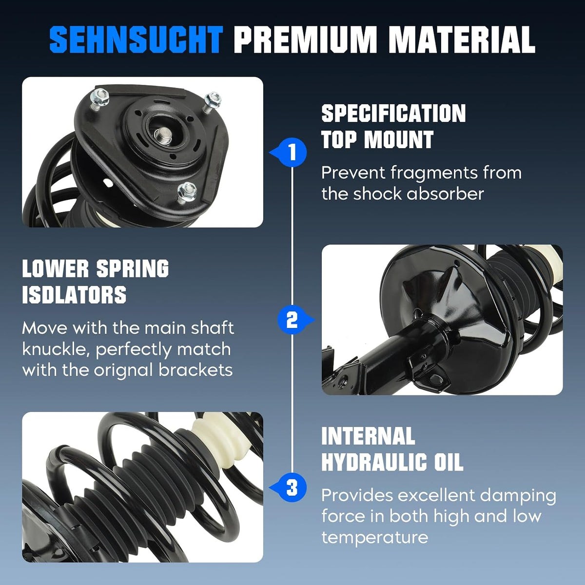 Front Strut Spring Shock Absorber for Toyota Corolla 2003 2004 2005 2006 2007 2008, w/Coil Struts Shocks Absorbers Complete Assembly Replace for 172114 172115