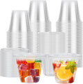 100 Pack 9 oz Clear Plastic Cups with Flat No Hole Lids