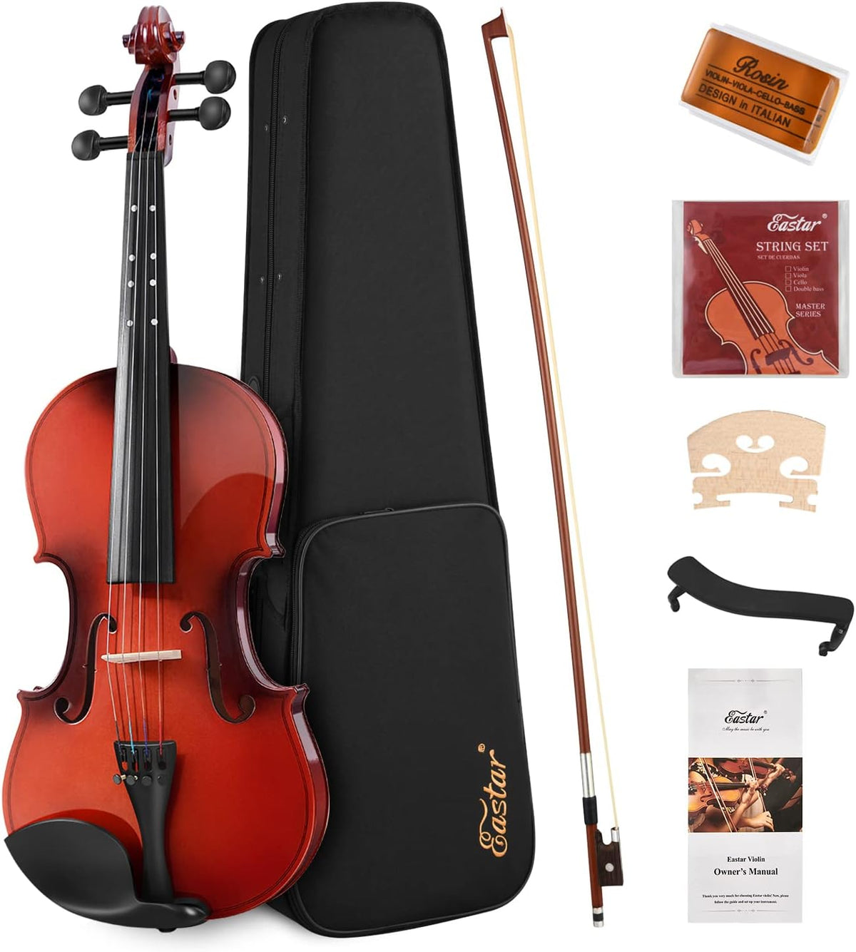 Violin 4/4 Full Size for Adults, Violin Set for Beginners with Hard Case, Rosin, Shoulder Rest, Bow, and Extra