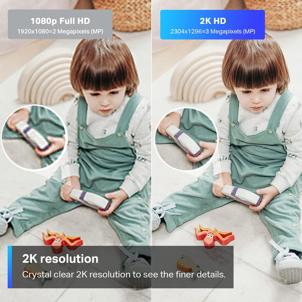 2K Indoor Security Camera for Baby Monitor, Dog Camera w/Motion Detection, 2-Way Audio Siren, Night Vision, Cloud &