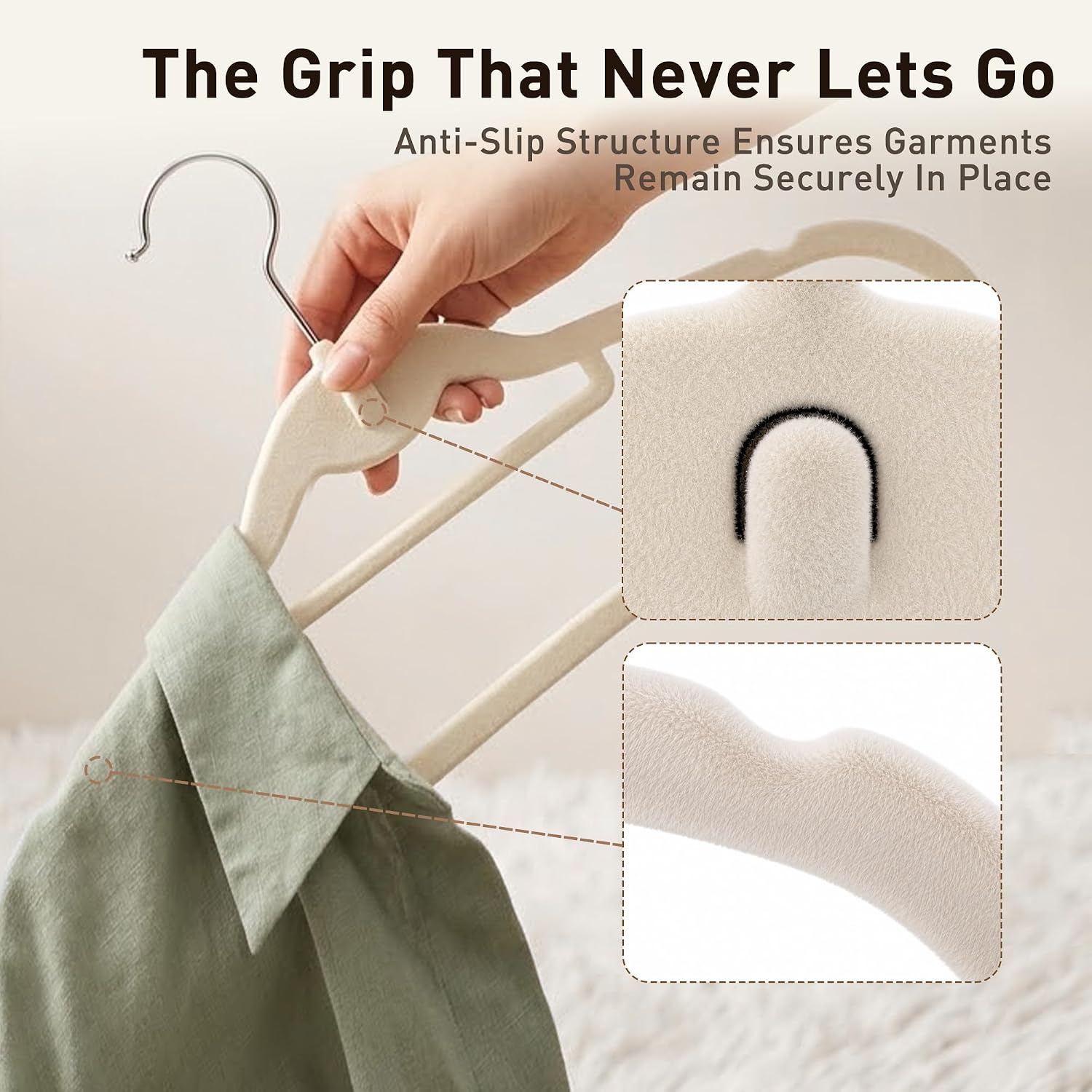 Velvet Hangers 30 Pack, Ivory Non Slip Hangers with 360° Swivel Hook | Cascading Hooks; Thin Space Saving Heavy Duty