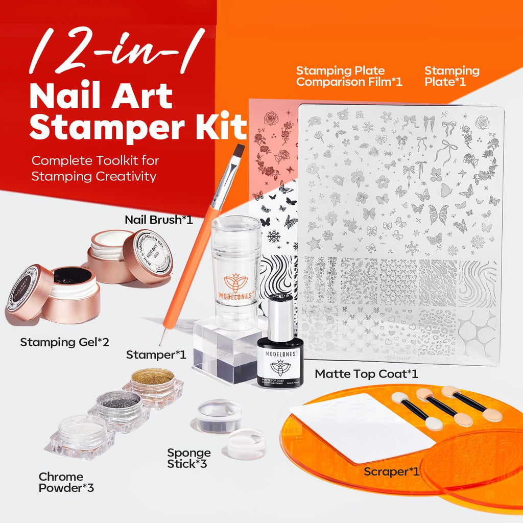 16 PCS Nail Stamping Kit, French Tip Stamper Multi-Design Plate