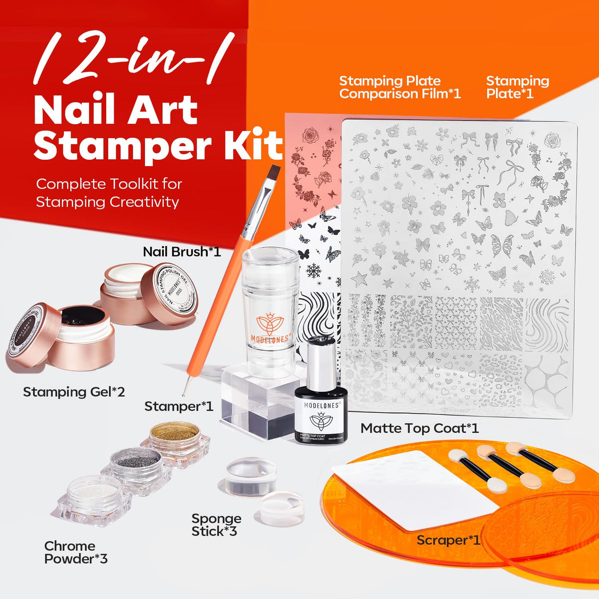 16 PCS Nail Stamping Kit, French Tip Stamper Multi-Design Plate