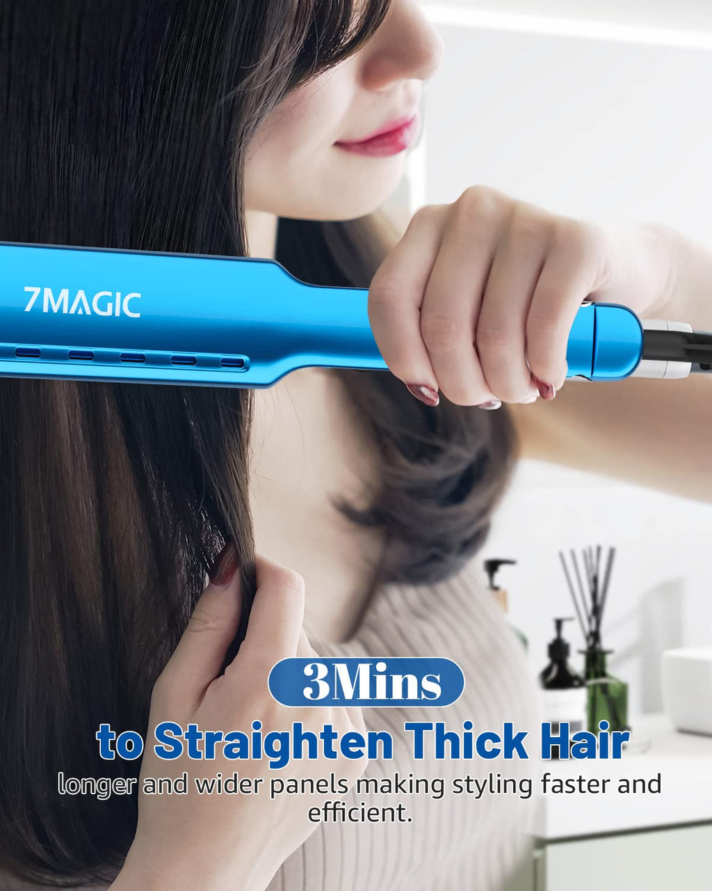 Nano Titanium 1.7" Flat Iron Hair Straightener for Thick Hair, Blue | MCH 15s Fast Heating, Damp-to-Dry Styling