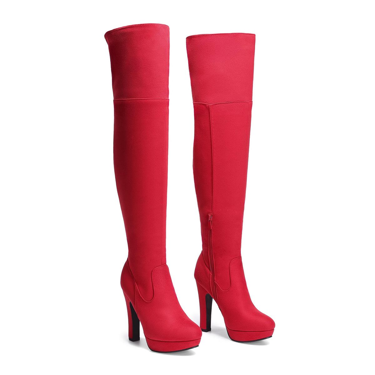 Womens Platform Thigh High Boots,Red-1,7