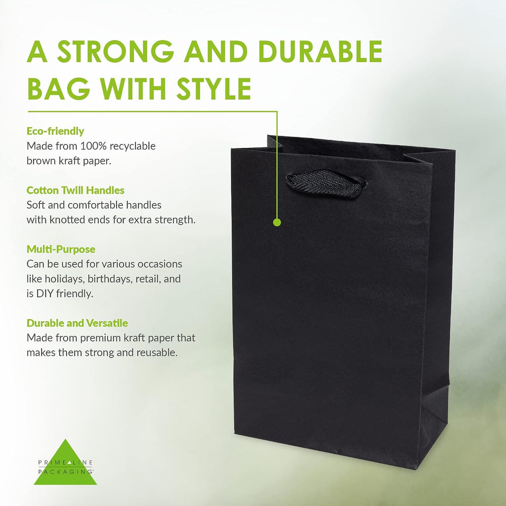 Black Paper Gift Bags, 6x3x9 Retail Bags, 50 Pack