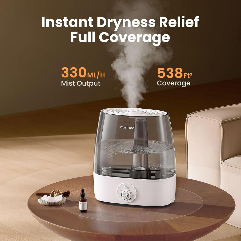 6.5L Stay Clean Tank Humidifier for Large Room, Top Fill Design | Ultra Quiet 65H Runtime, Cool Mist Ultrasonic, Low