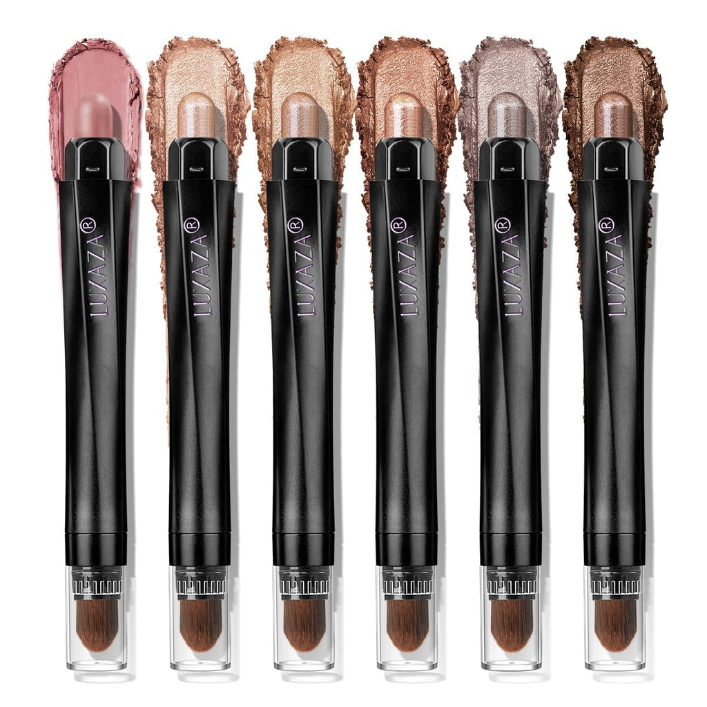 Neutral Eyeshadow Stick Makeup 6PCS Set, Brown Nude Metallic Shimmer Matte Cream Eye Shadow Palette Eyeliner