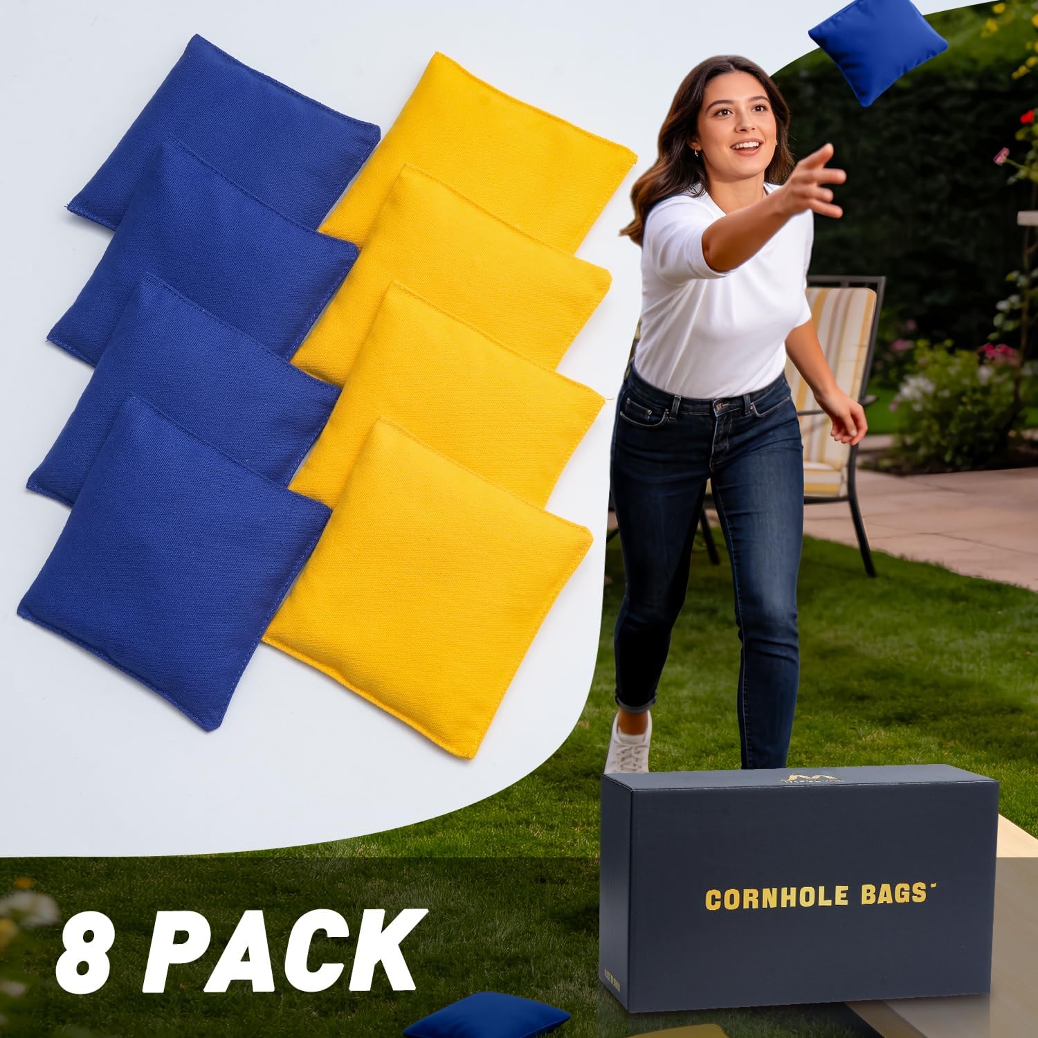 Weather Resistant Standard Cornhole Bags, Set of 8 Regulation Professional Corn Hole Bags for Tossing Game,Corn Hole