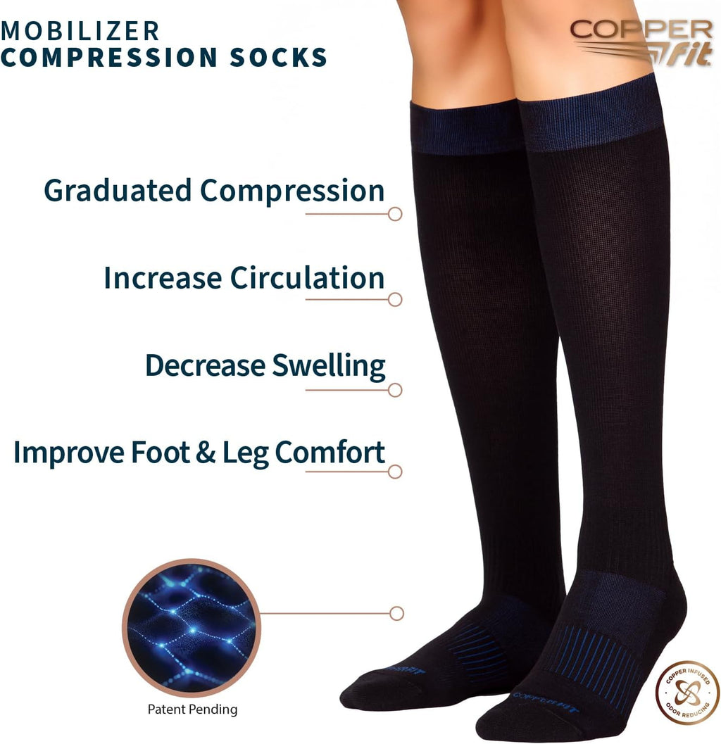 Mobilizer Compression Socks Easy On & Off Improves Circulation, Reduces Swelling for Men & Women, Work & Running