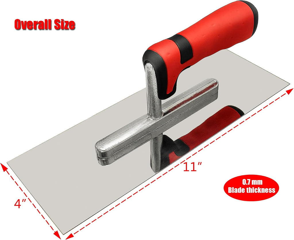 Concrete Tools Set 3 PC Stainless Steel Flat Finishing Trowel (11" x 4") plus Concrete Edger (6" x 3", 1/2"R) and