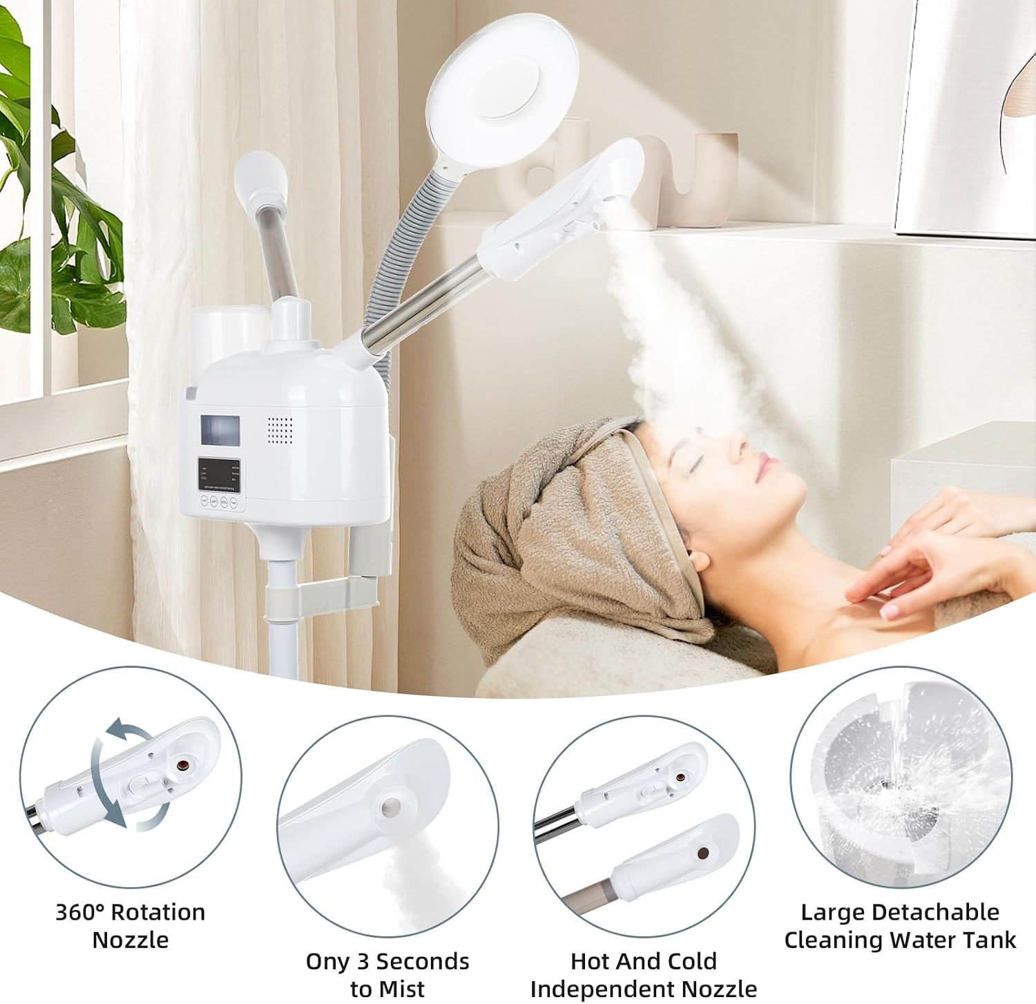 VARIPOWDED 3 in 1 Professional Facial Steamer Face Steamer for Home & Salon | Esthetician Steamer for Facial Deep