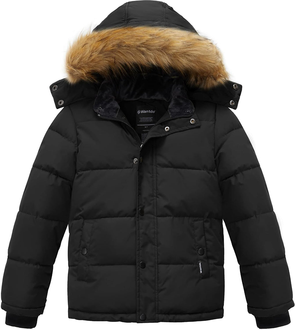 Boys' Winter Coat Warm Puffer Jacket Waterproof with Faux Fur Hood | Windproof,5000mm Waterproof,Snap Button