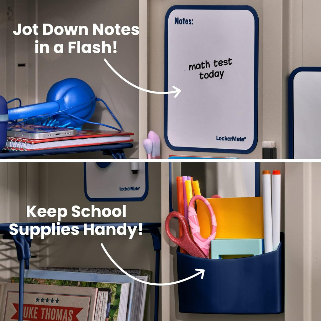 7-Piece Locker Organizer Kit, Includes Locker Shelf, Mirror, Whiteboard, Storage Cup & Dry Erase Marker, Blue