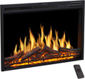 36" Electric Fireplace Insert, Realistic Log Recessed Electric Stove Heater, 4 Color Adjustable Flames, 8 H Timer, 5