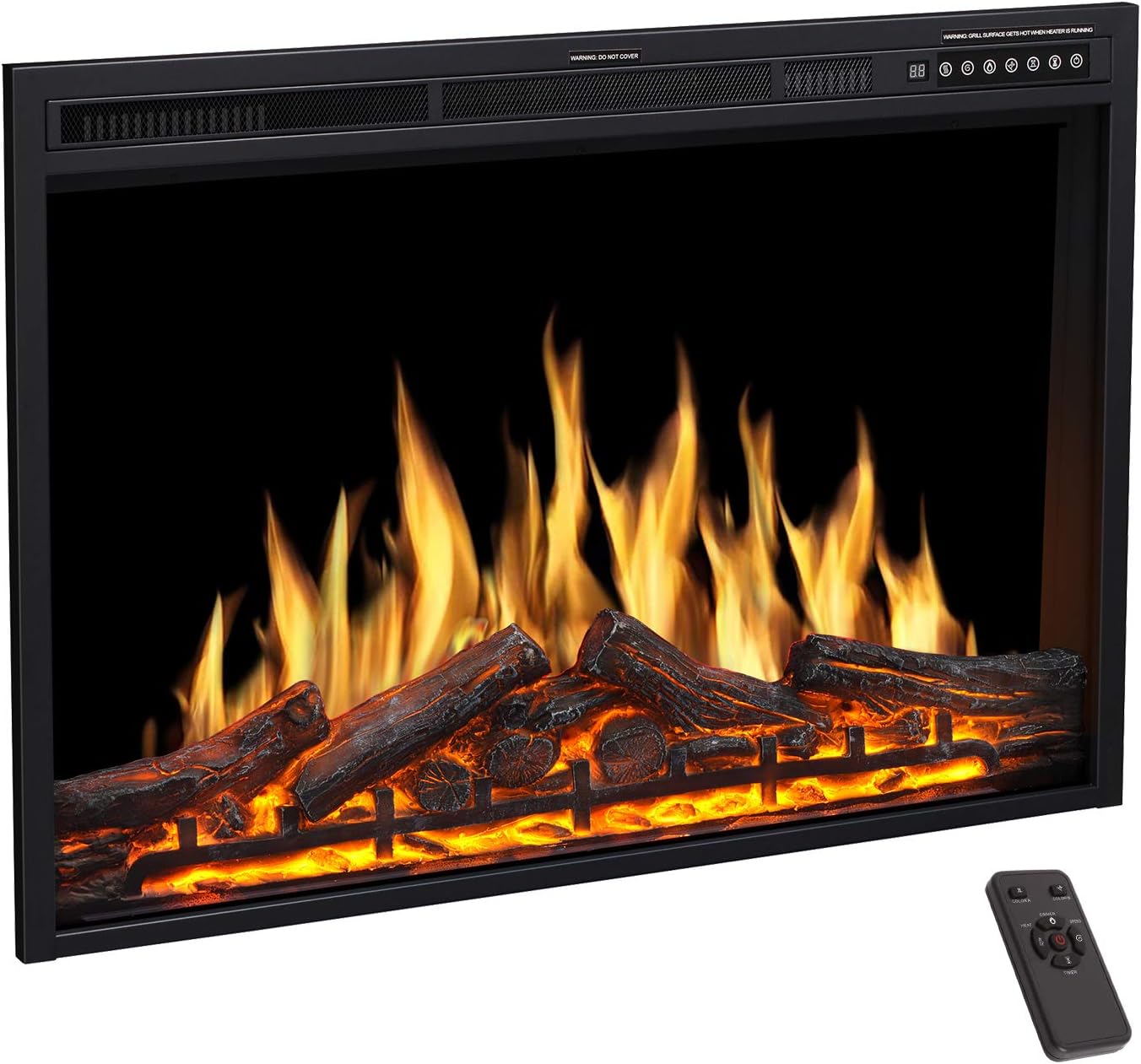 36" Electric Fireplace Insert, Realistic Log Recessed Electric Stove Heater, 4 Color Adjustable Flames, 8 H Timer, 5