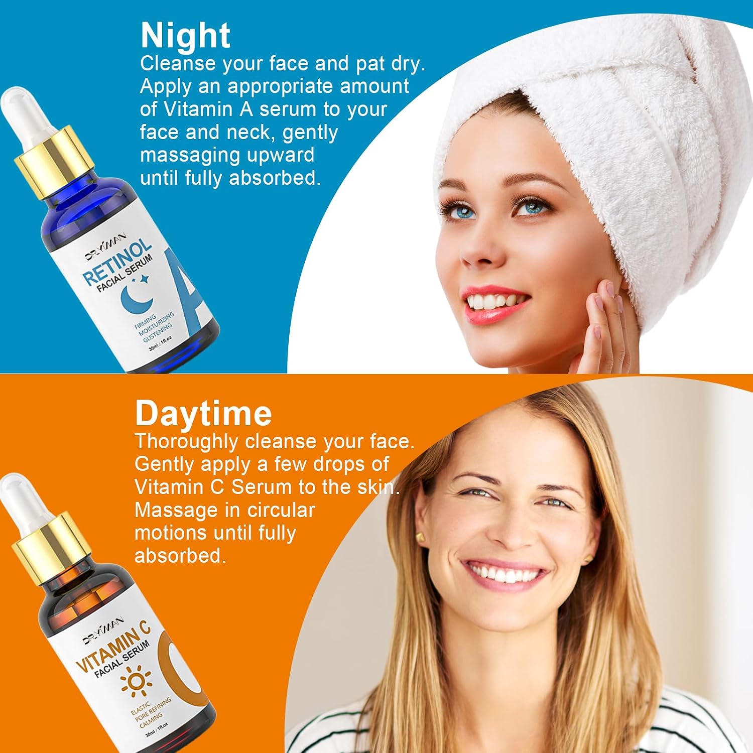 Vitamin C & Retinol Serum Set for Face – Day & Night Serum to Visibly Reduce the Look of Fine Lines with Hyaluronic