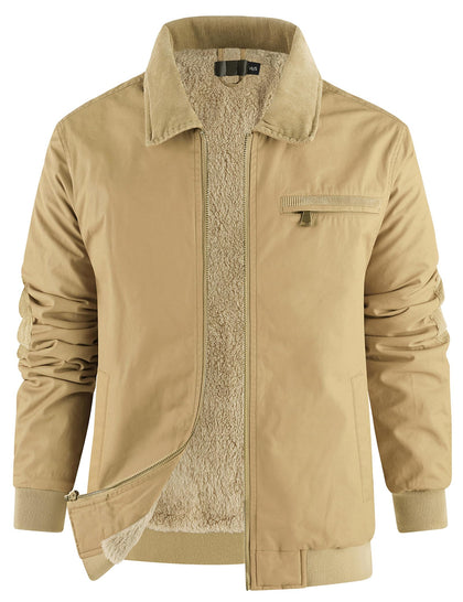 Men's Duck Detroit Jacket Sherpa Lined Waxed Cotton Winter Jackets Water Resistant Canvas Coat(Khaki-L)