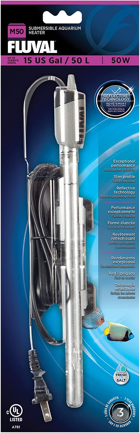 M 50-Watt Submersible Aquarium Heater for Fresh & Saltwater Tanks