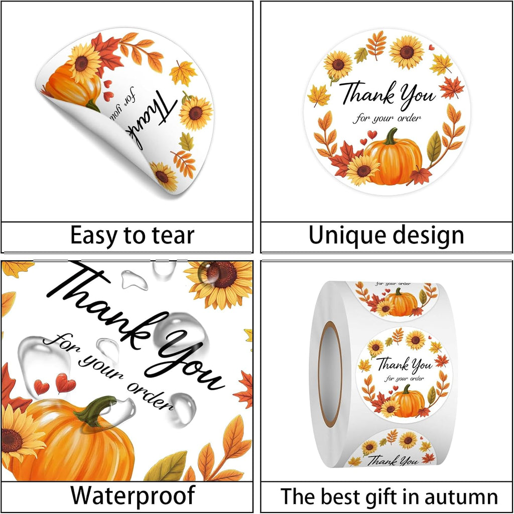 500 PCS 1.5 Inch Fall Thank You for Your Order Stickers Customer Appreciation Thank You Sticker Labels for Small