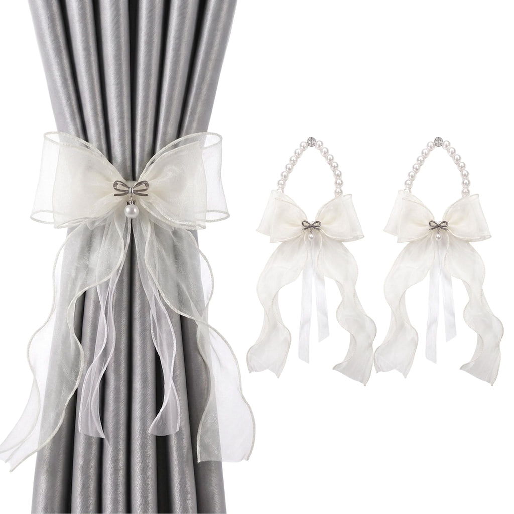 Pearl Bow Magnetic Curtain Tiebacks for Home Decor (2, White)