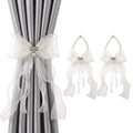 Pearl Bow Magnetic Curtain Tiebacks for Home Decor (2, White)