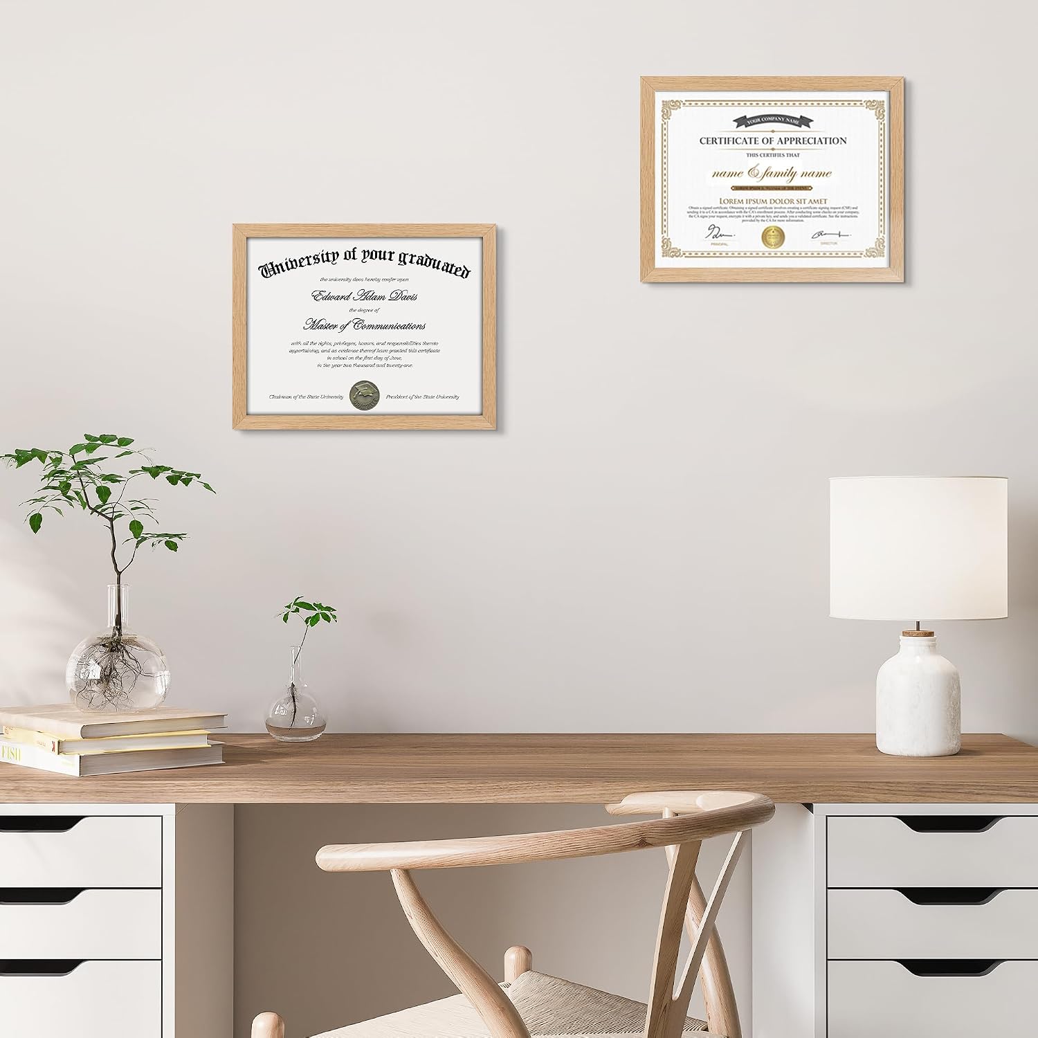 Certificate Frame, 8.5 by 11 Diploma Frames, 1 Pack, Natural | Clear Plexiglass, 8.5x11 Document Degree Frames for