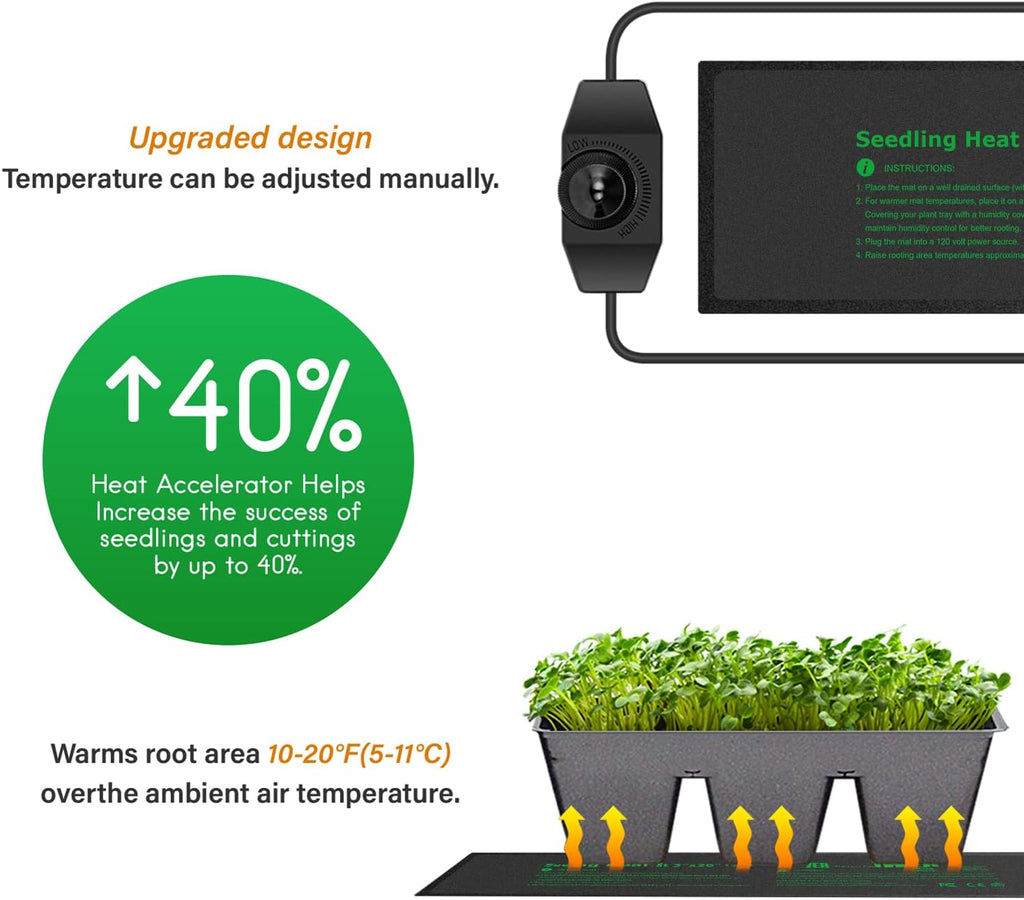 3" x 20" Seeding Heat Mat with Thermostat Temperature Adjustable Knob Durable Warm Hydroponic Plant Germination