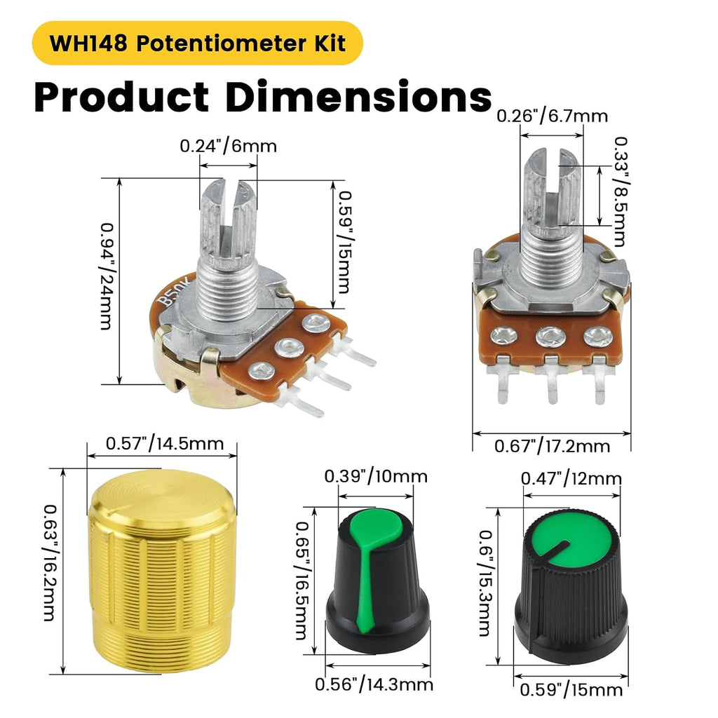 128Pcs WH148 Potentiometer Kit 15mm Shaft Single-Joint Linear Potentiometer