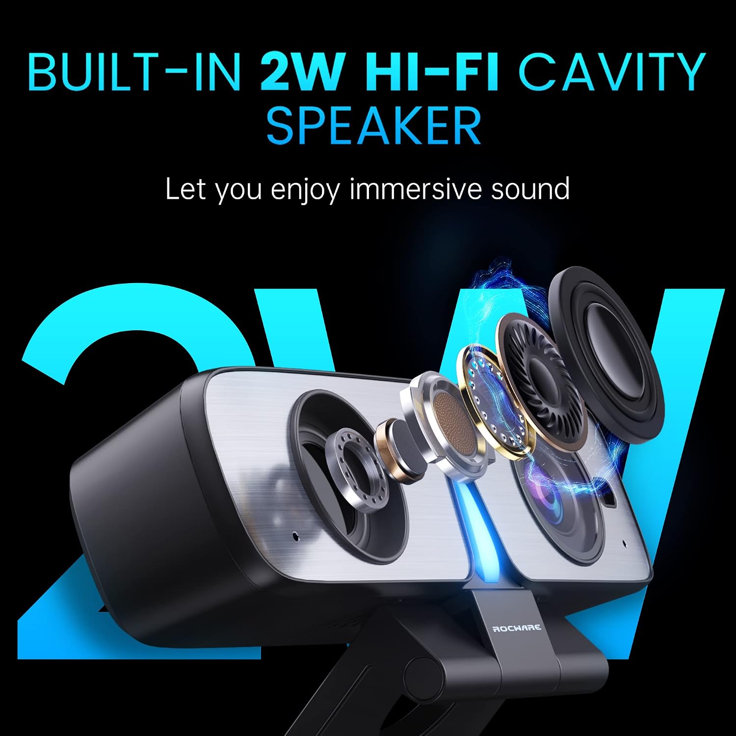 RC08 2K Webcam with Speaker, Webcam for PC, HD Web Cam with Noise Reduction Mic/Harman Speaker/4X Eptz/Privacy