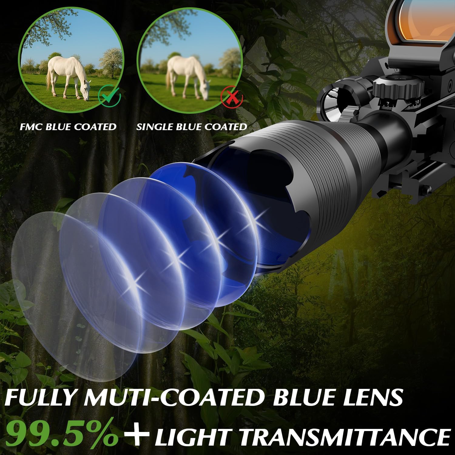 4-12/16x50EG Hunting Rifle Scope Tactical Red/Green Dual Illuminated Range Finder with Green/Red Laser 4 Models