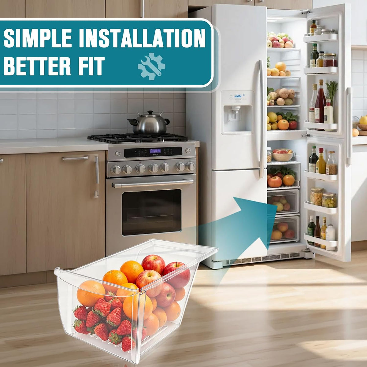 Upgraded 240337103 Refrigerator Crisper Drawer Replacement Compatible with Frigidaire Kenmore Refrigerator, Frigidaire Drawer Replacement for 240337102 240337105 240337107 240337108 240337109(Clear)