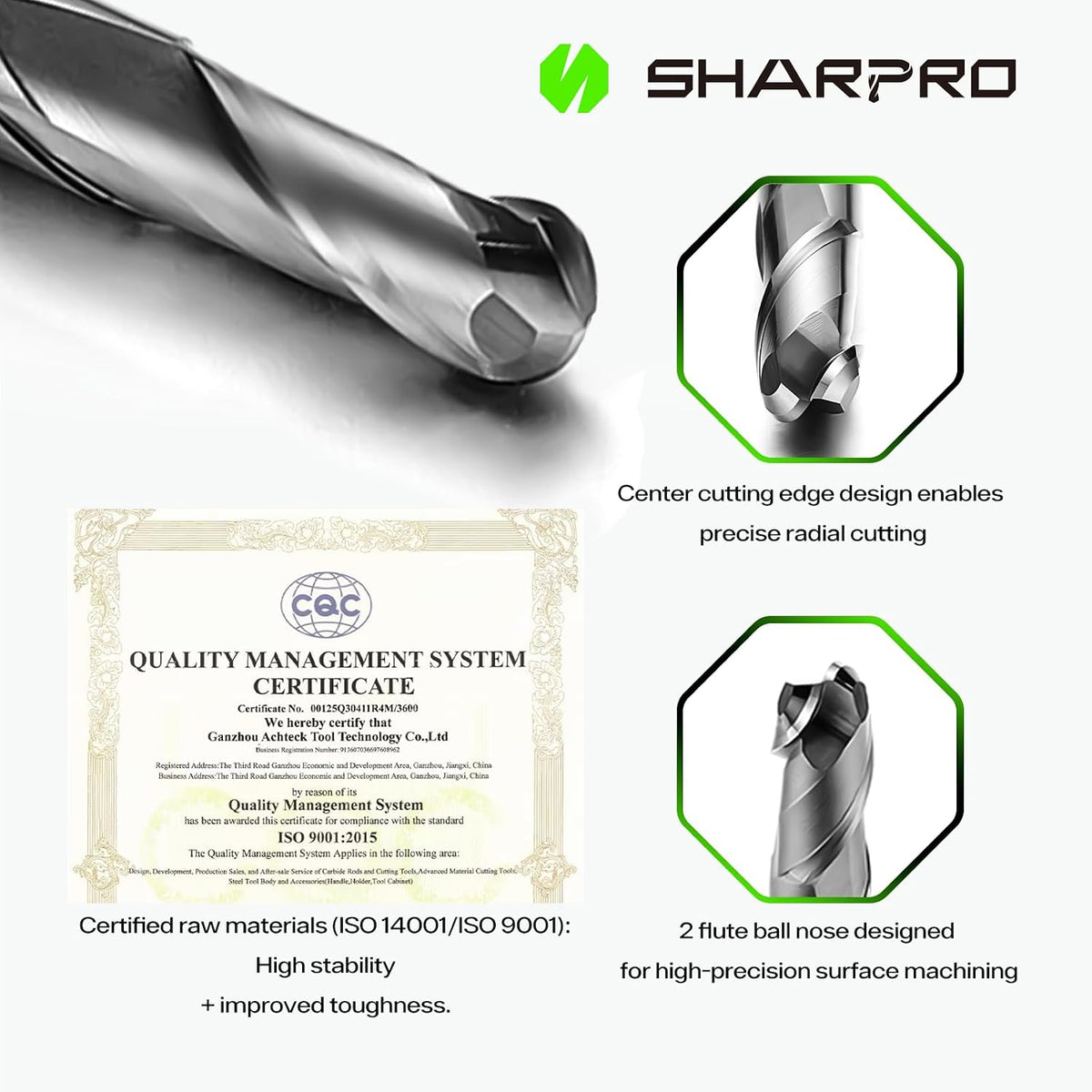 3/16'' Shank Carbide Ball Nose End Mill Bits, 2 Flute Solid Carbide