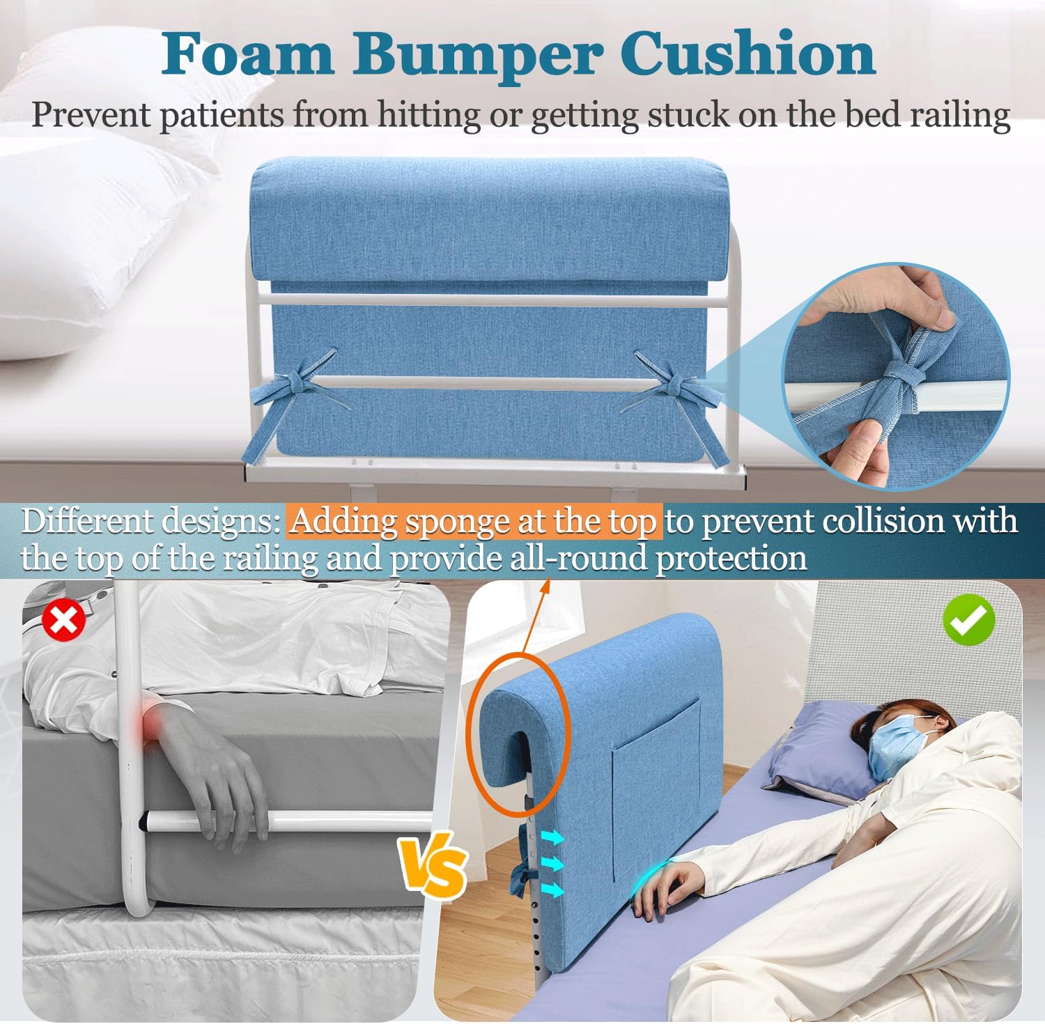 Hospital Bed Rail Covers Padded Foam Bed Rail Bumper Padding Elderly Adults Bedside Fall Protector Pads Seniors